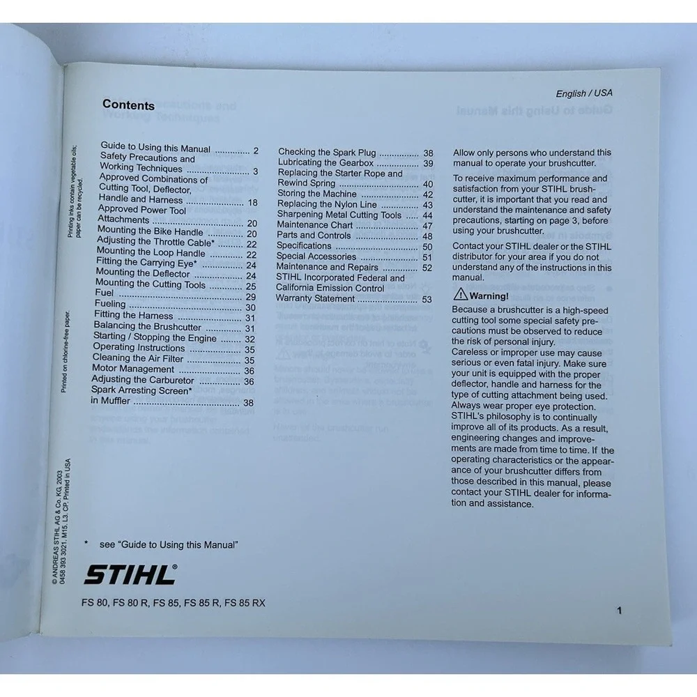Stihl FS 80, 85 WeedEater WeedWhacker Instruction Owner's Operator's Manual 2003